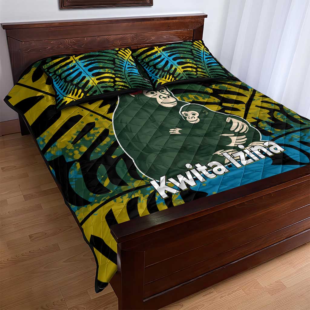 Rwanda Quilt Bed Set with Gorilla Family Kwita Izina Leaf Jungle Spirit TS04