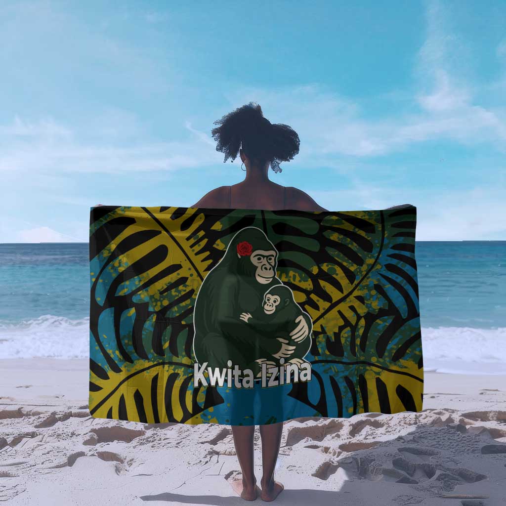 Rwanda Sarong with Gorilla Family Kwita Izina Leaf Jungle Spirit TS04