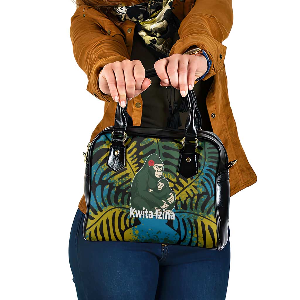 Rwanda Shoulder Handbag with Gorilla Family Kwita Izina Leaf Jungle Spirit TS04