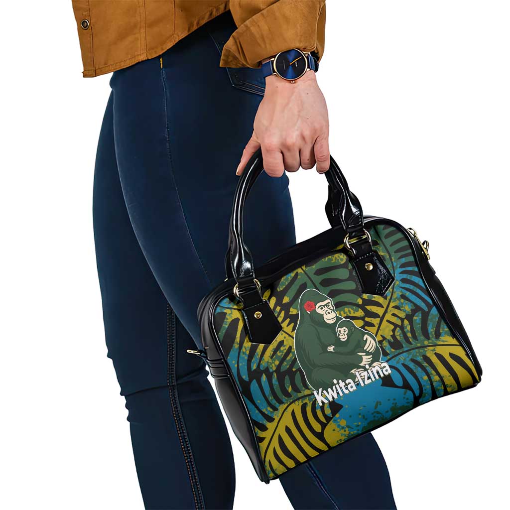 Rwanda Shoulder Handbag with Gorilla Family Kwita Izina Leaf Jungle Spirit TS04