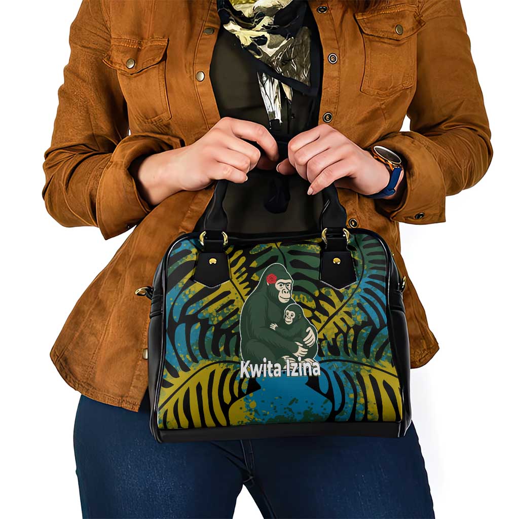Rwanda Shoulder Handbag with Gorilla Family Kwita Izina Leaf Jungle Spirit TS04