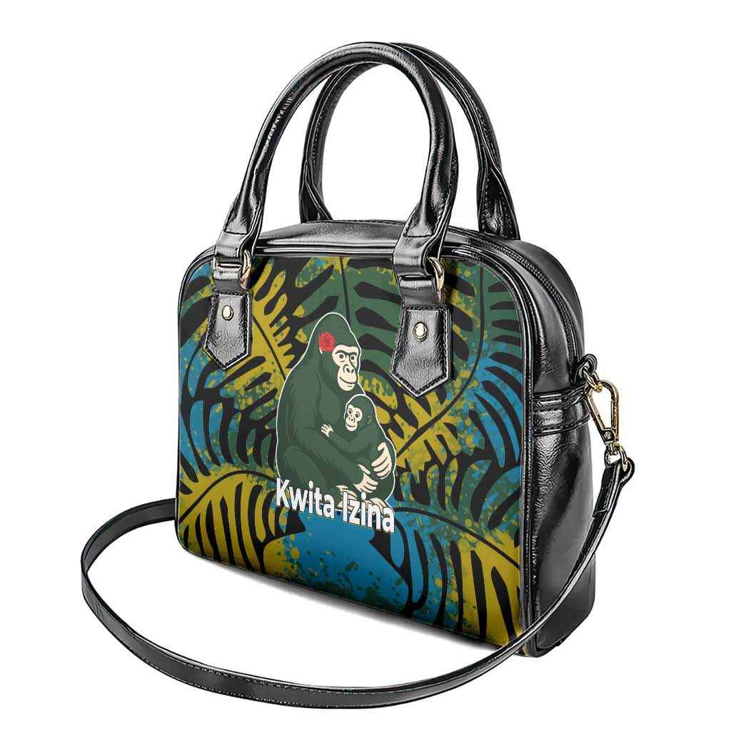 Rwanda Shoulder Handbag with Gorilla Family Kwita Izina Leaf Jungle Spirit TS04