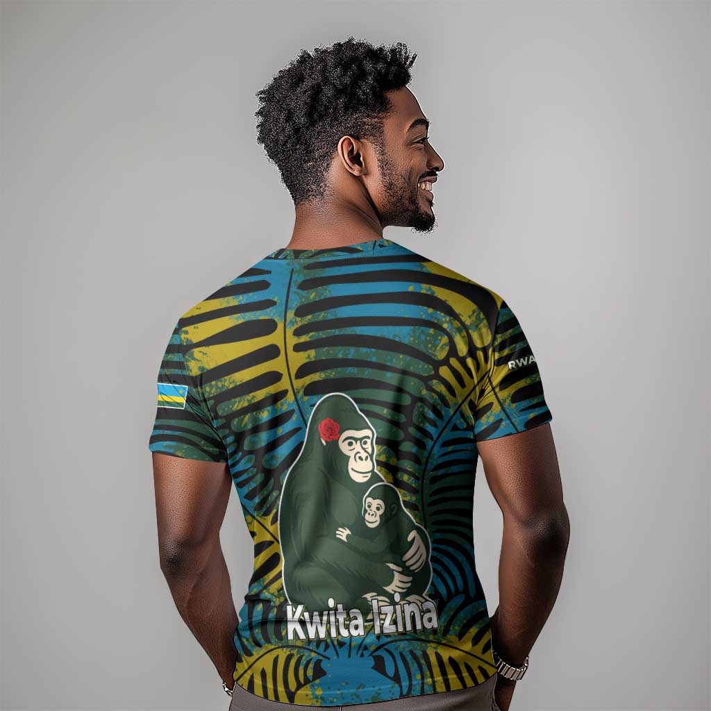 Rwanda T shirt with Gorilla Family Kwita Izina Leaf Jungle Spirit TS04