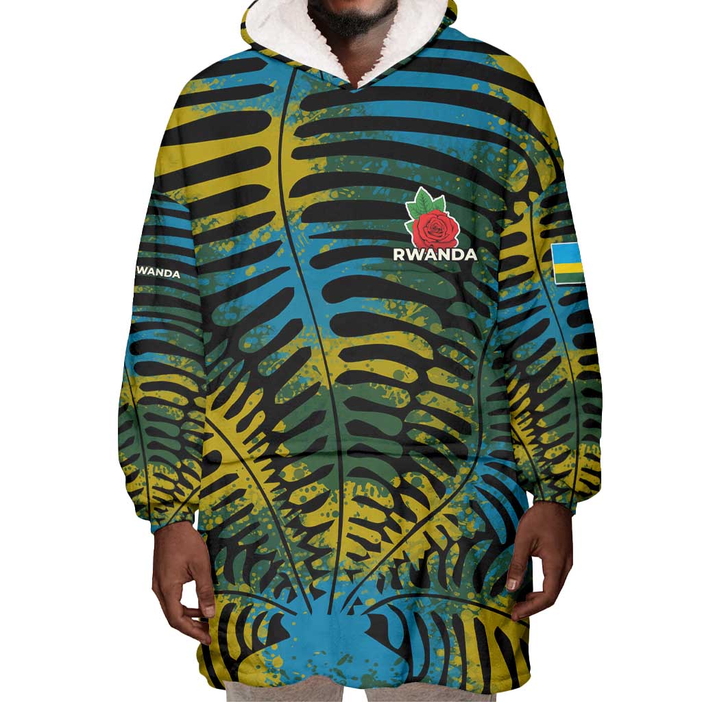 Rwanda Wearable Blanket Hoodie with Gorilla Family Kwita Izina Leaf Jungle Spirit TS04