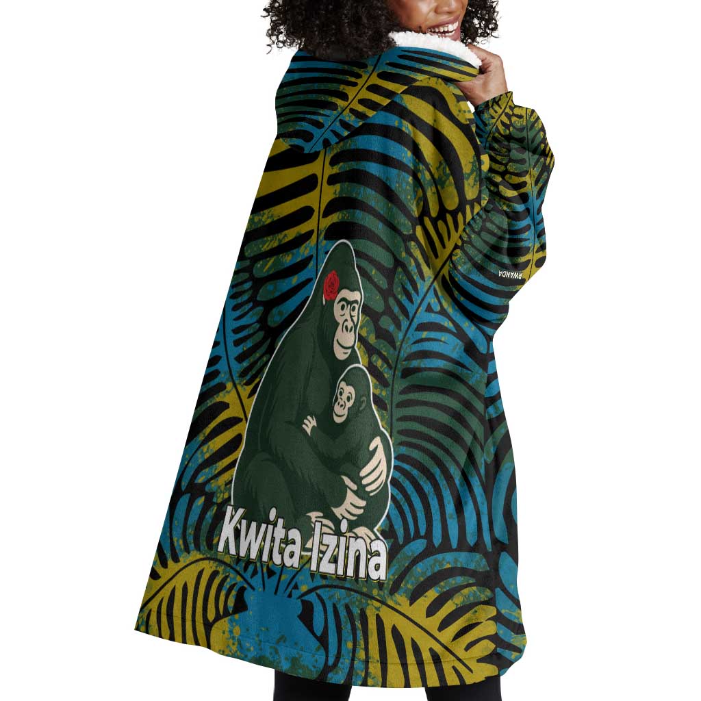 Rwanda Wearable Blanket Hoodie with Gorilla Family Kwita Izina Leaf Jungle Spirit TS04