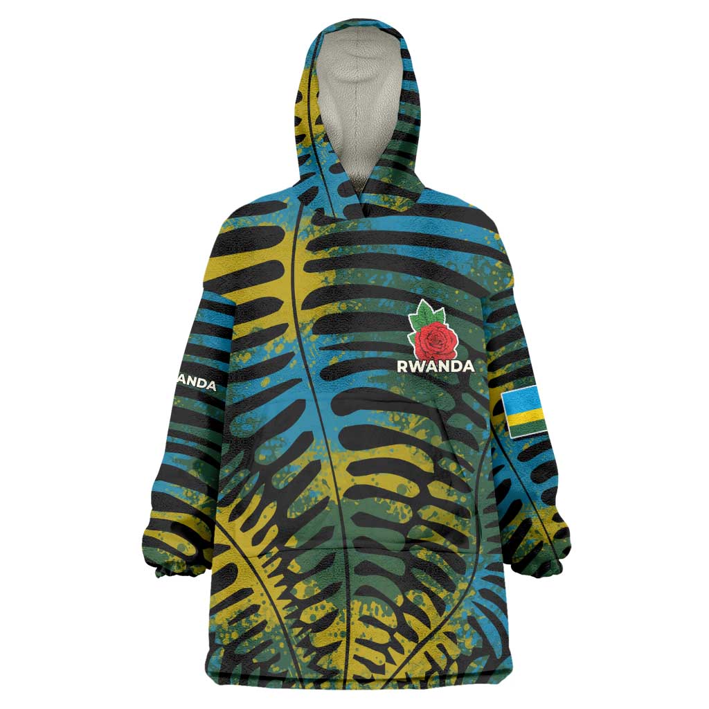 Rwanda Wearable Blanket Hoodie with Gorilla Family Kwita Izina Leaf Jungle Spirit TS04
