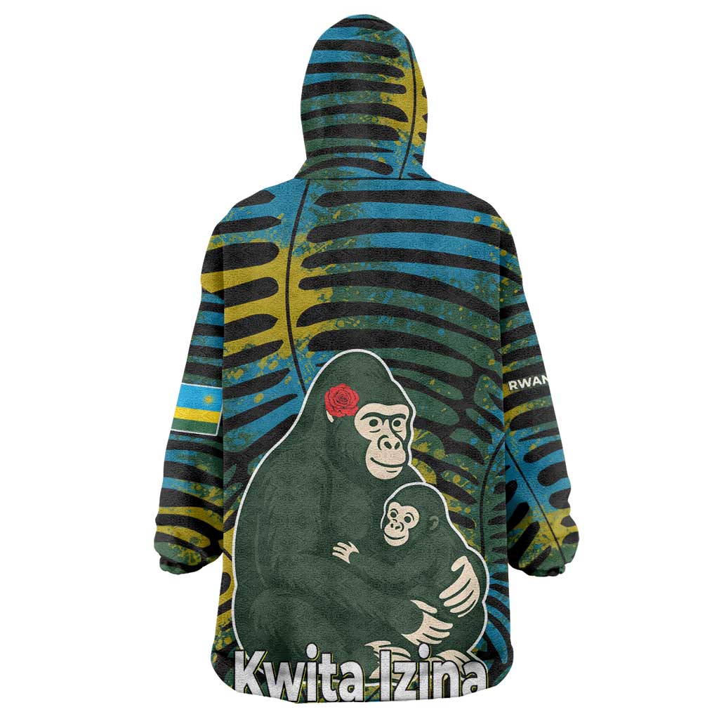 Rwanda Wearable Blanket Hoodie with Gorilla Family Kwita Izina Leaf Jungle Spirit TS04