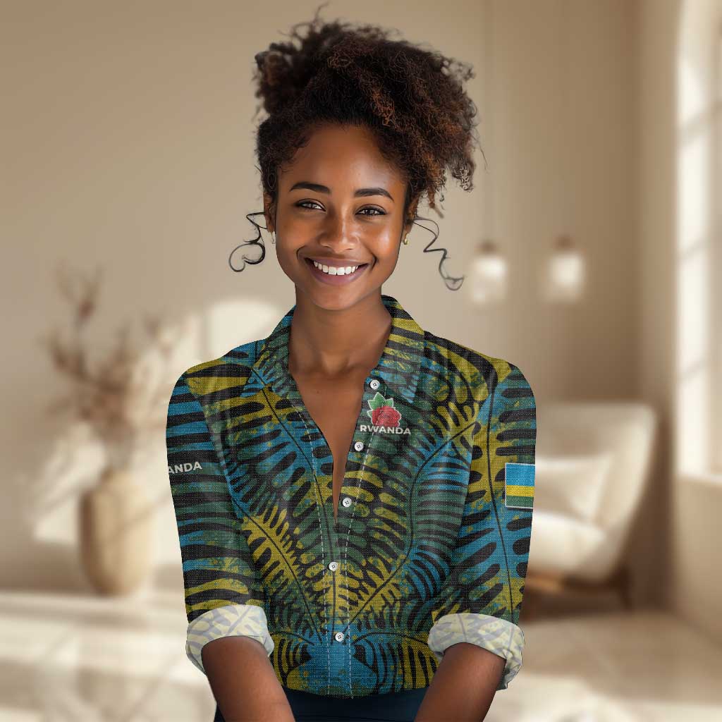 Rwanda Women Casual Shirt with Gorilla Family Kwita Izina Leaf Jungle Spirit TS04