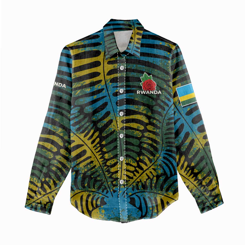 Rwanda Women Casual Shirt with Gorilla Family Kwita Izina Leaf Jungle Spirit TS04