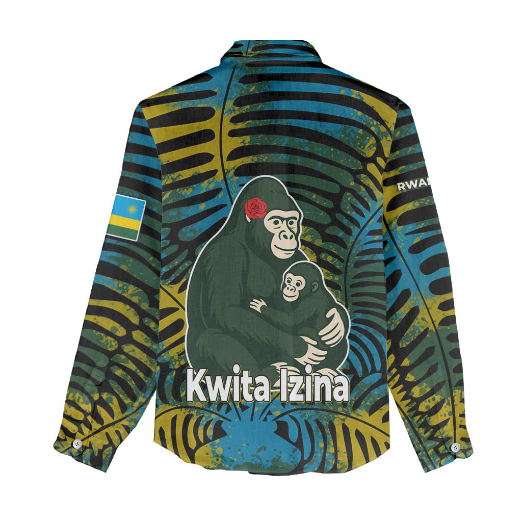 Rwanda Women Casual Shirt with Gorilla Family Kwita Izina Leaf Jungle Spirit TS04
