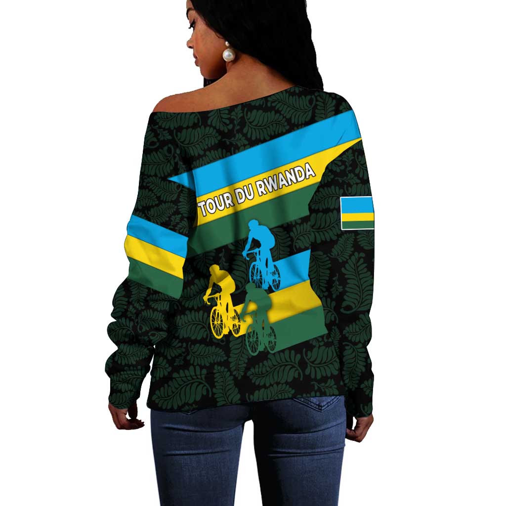 Rwanda Off Shoulder Sweater with Tour du Rwanda Cycling Race Flag Stripe Spirit TS04
