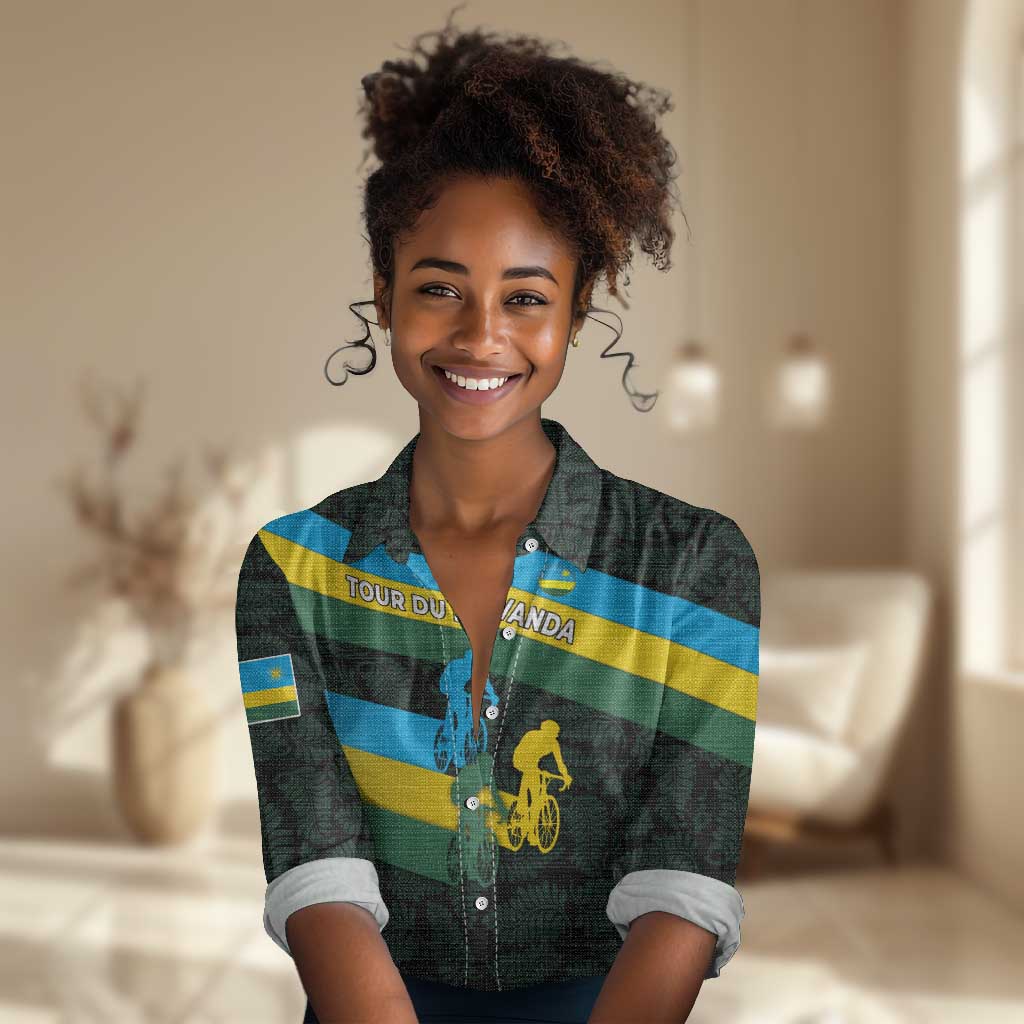 Rwanda Women Casual Shirt with Tour du Rwanda Cycling Race Flag Stripe Spirit TS04