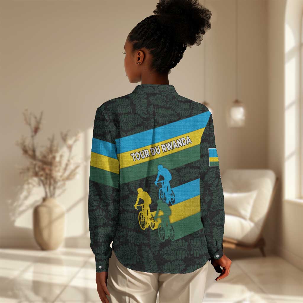 Rwanda Women Casual Shirt with Tour du Rwanda Cycling Race Flag Stripe Spirit TS04