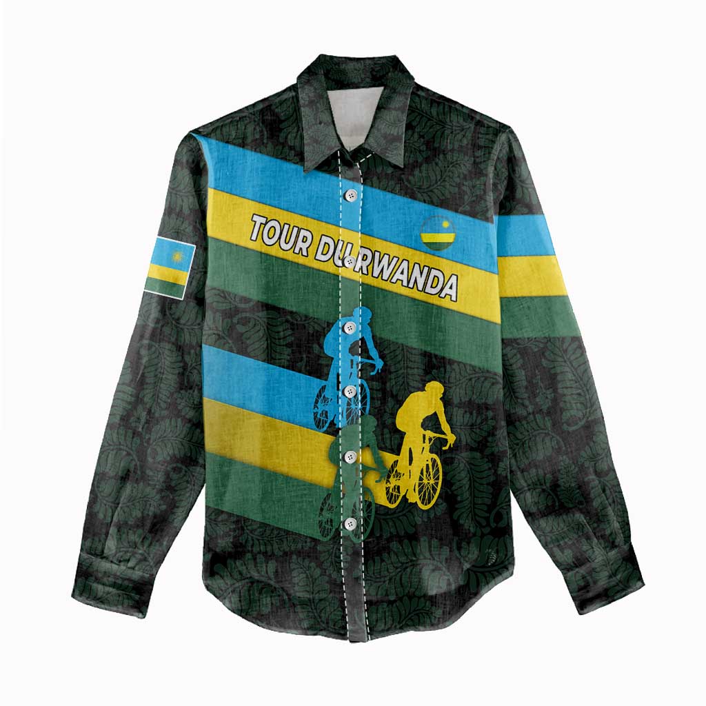 Rwanda Women Casual Shirt with Tour du Rwanda Cycling Race Flag Stripe Spirit TS04