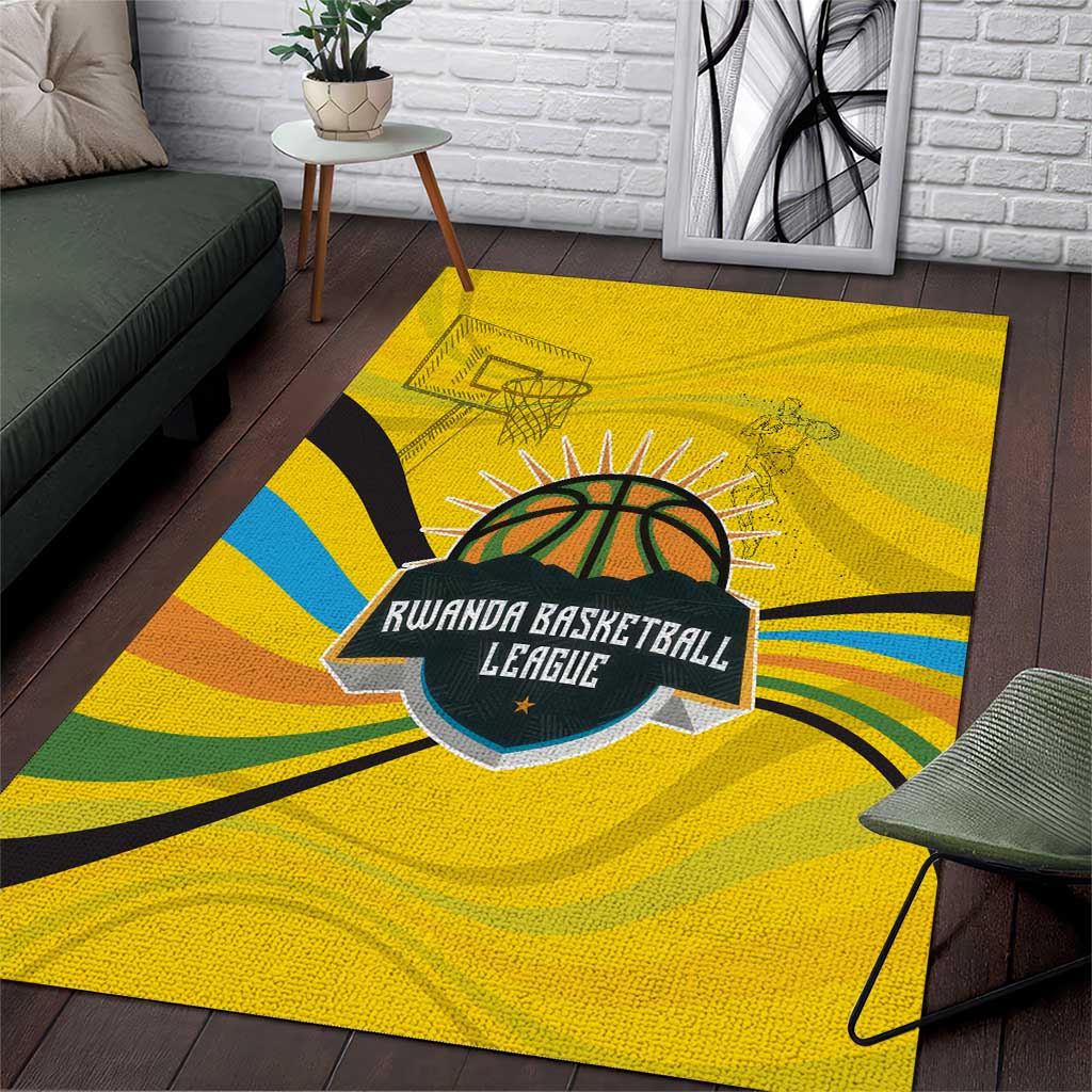 Rwanda Area Rug with Basketball League Court Hoop Yellow Wave Spirit TS04