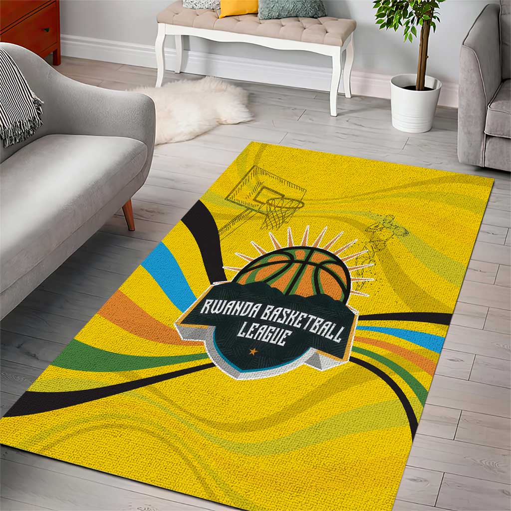 Rwanda Area Rug with Basketball League Court Hoop Yellow Wave Spirit TS04