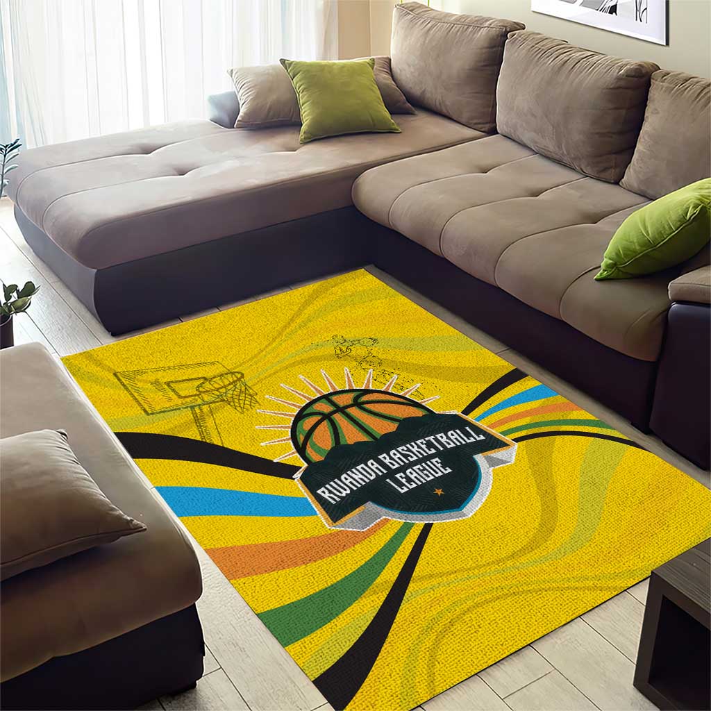 Rwanda Area Rug with Basketball League Court Hoop Yellow Wave Spirit TS04