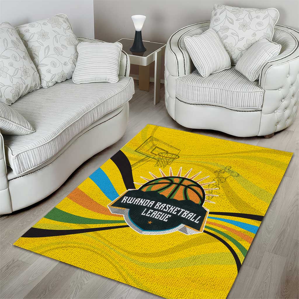 Rwanda Area Rug with Basketball League Court Hoop Yellow Wave Spirit TS04