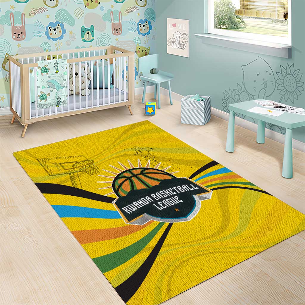Rwanda Area Rug with Basketball League Court Hoop Yellow Wave Spirit TS04