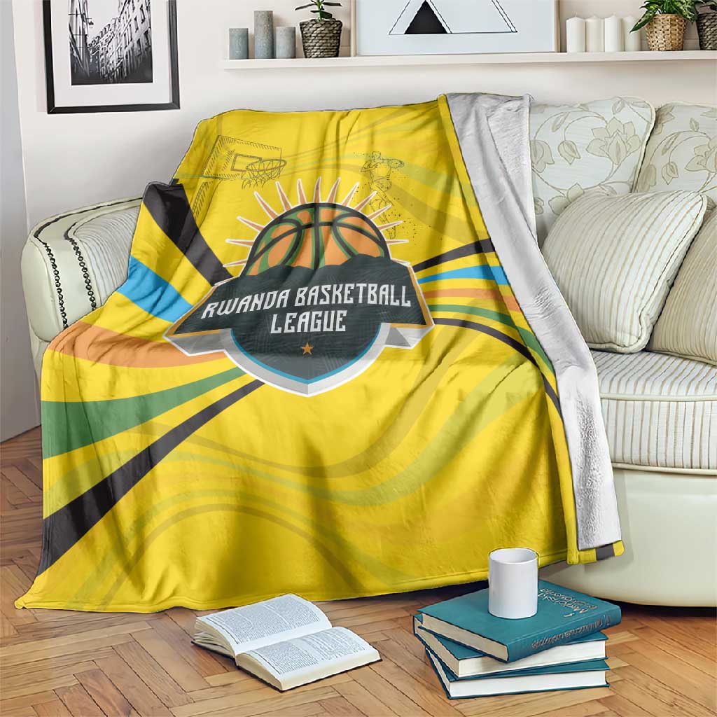 Rwanda Blanket with Basketball League Court Hoop Yellow Wave Spirit TS04