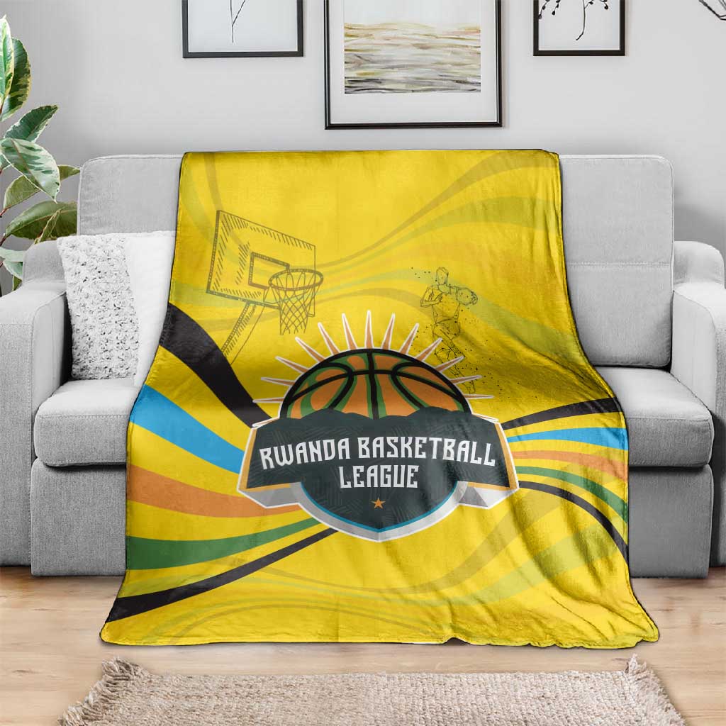 Rwanda Blanket with Basketball League Court Hoop Yellow Wave Spirit TS04