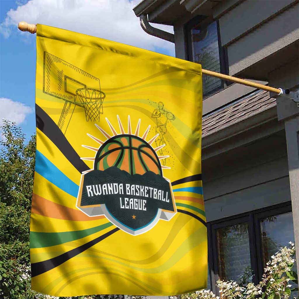 Rwanda Garden Flag with Basketball League Court Hoop Yellow Wave Spirit TS04