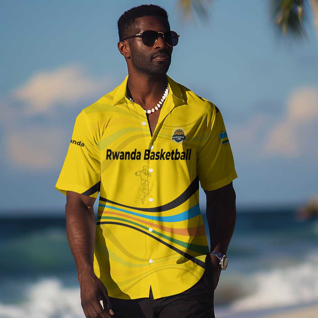 Rwanda Hawaiian Shirt with Basketball League Court Hoop Yellow Wave Spirit TS04
