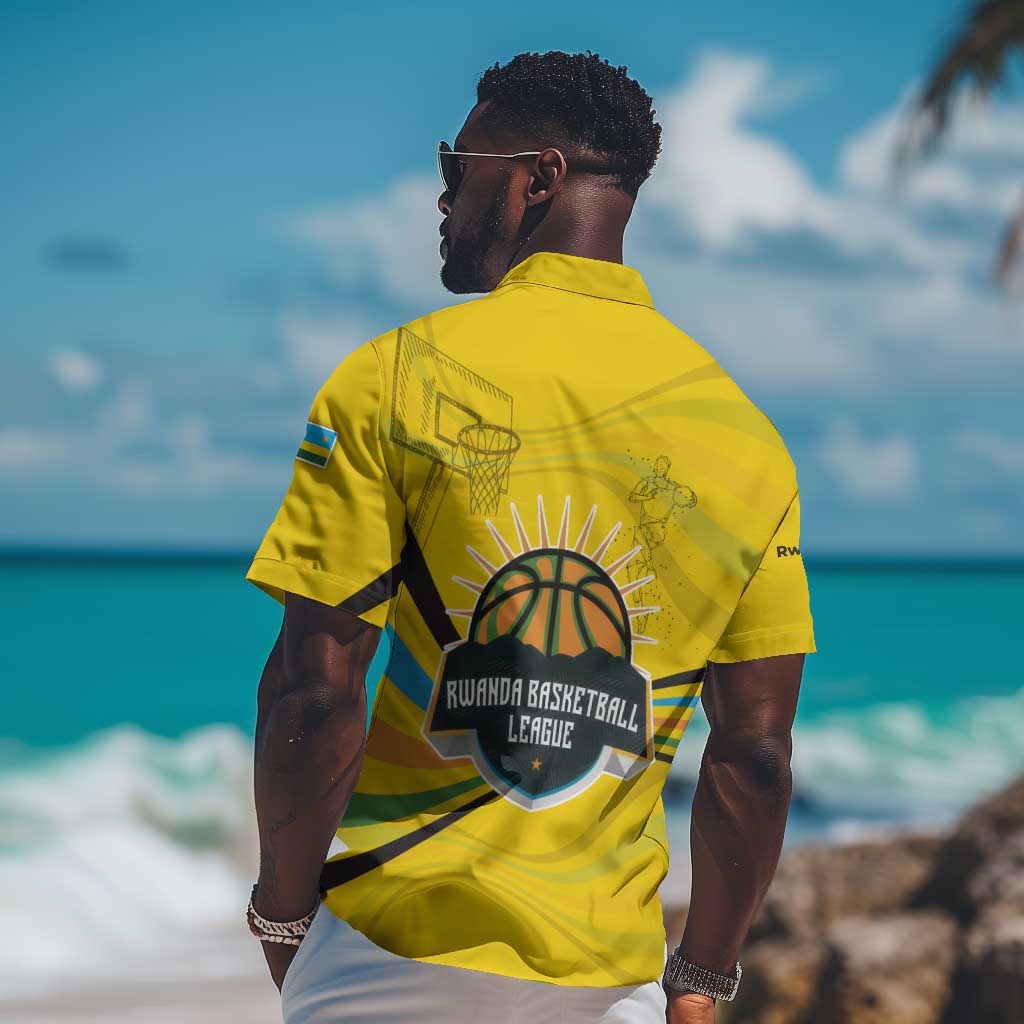 Rwanda Hawaiian Shirt with Basketball League Court Hoop Yellow Wave Spirit TS04