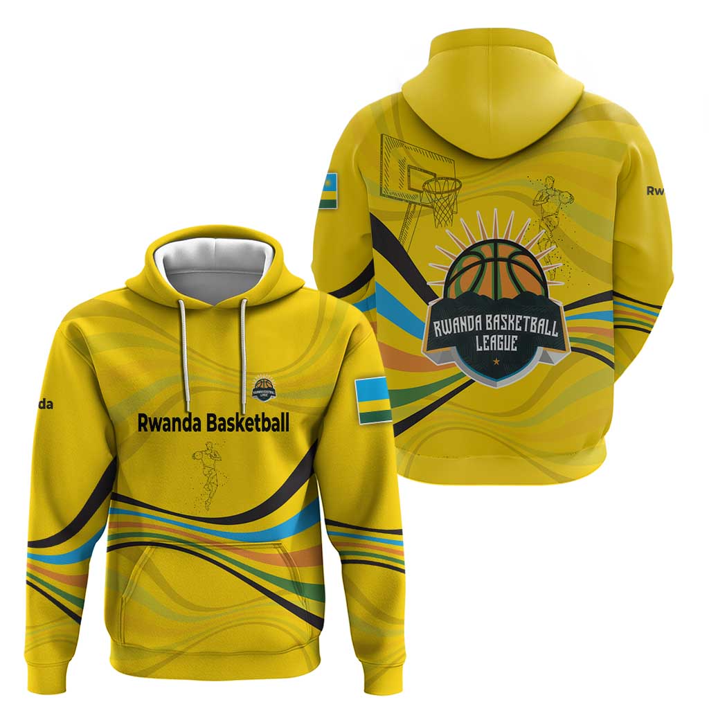 Rwanda Hoodie with Basketball League Court Hoop Yellow Wave Spirit TS04