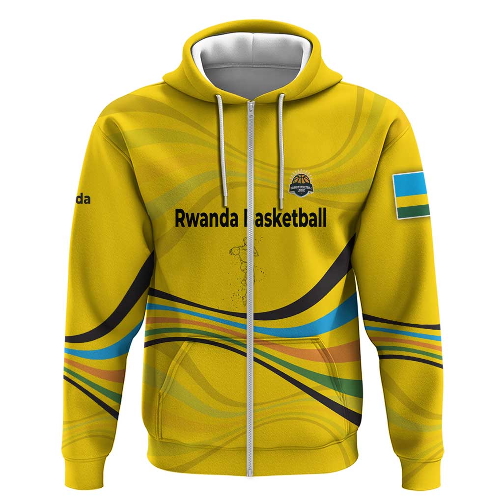 Rwanda Hoodie with Basketball League Court Hoop Yellow Wave Spirit TS04