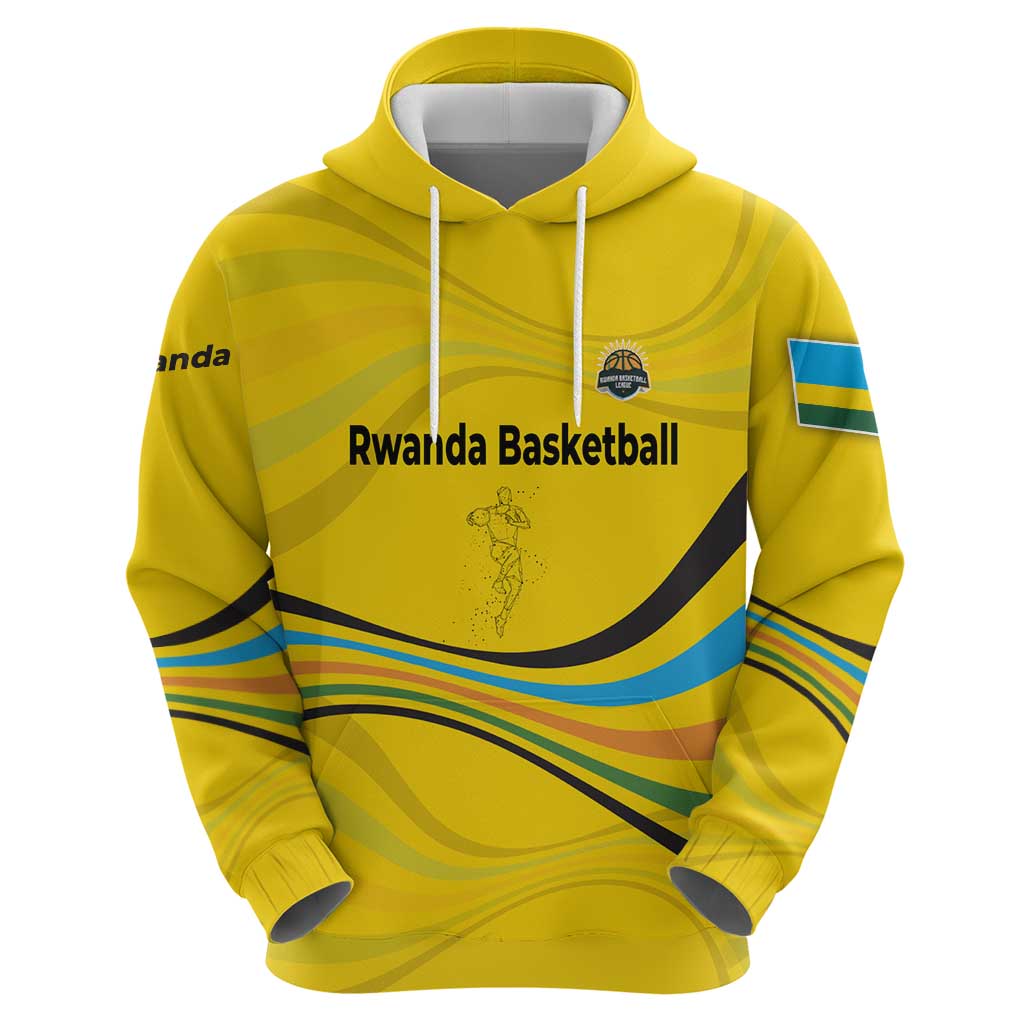 Rwanda Hoodie with Basketball League Court Hoop Yellow Wave Spirit TS04
