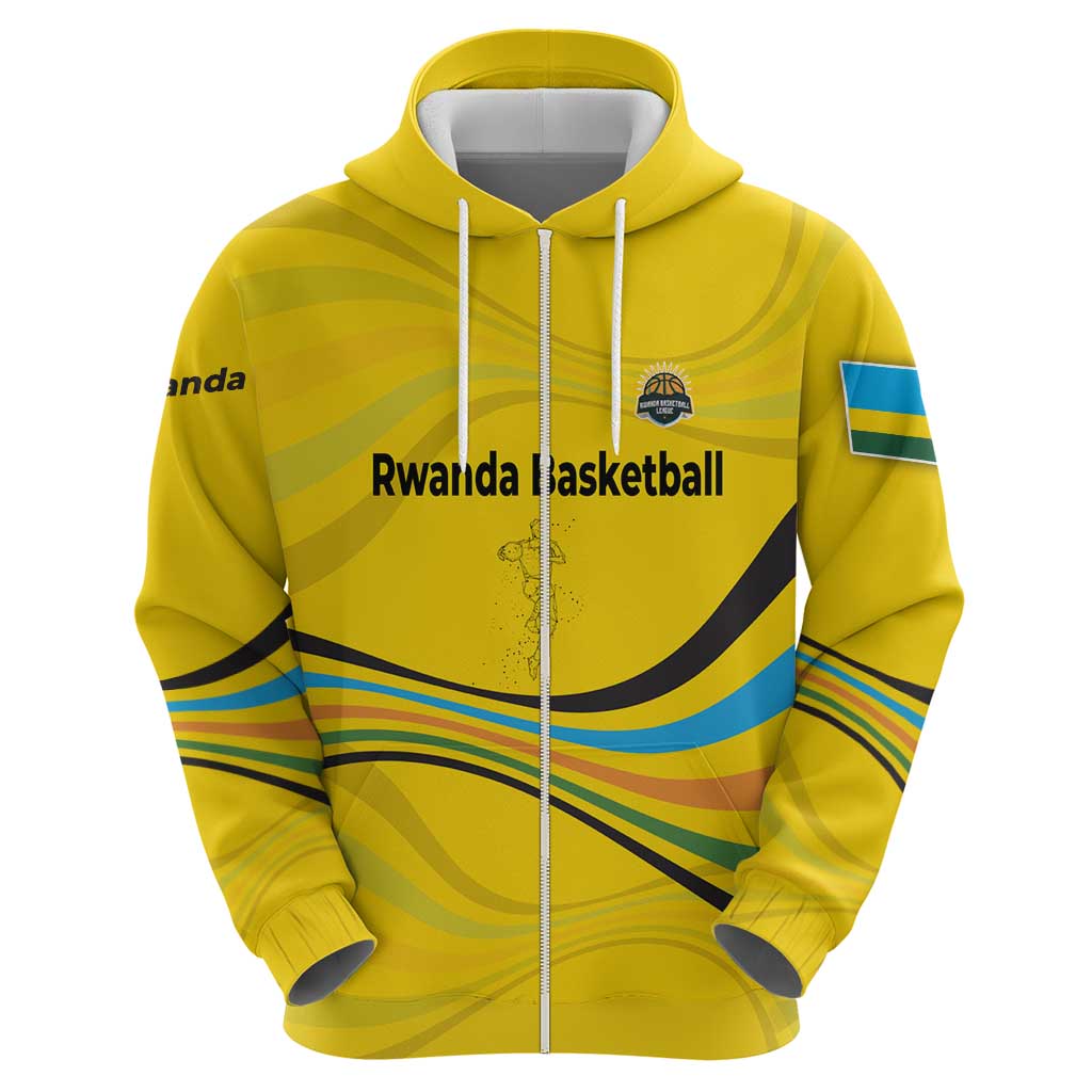 Rwanda Hoodie with Basketball League Court Hoop Yellow Wave Spirit TS04