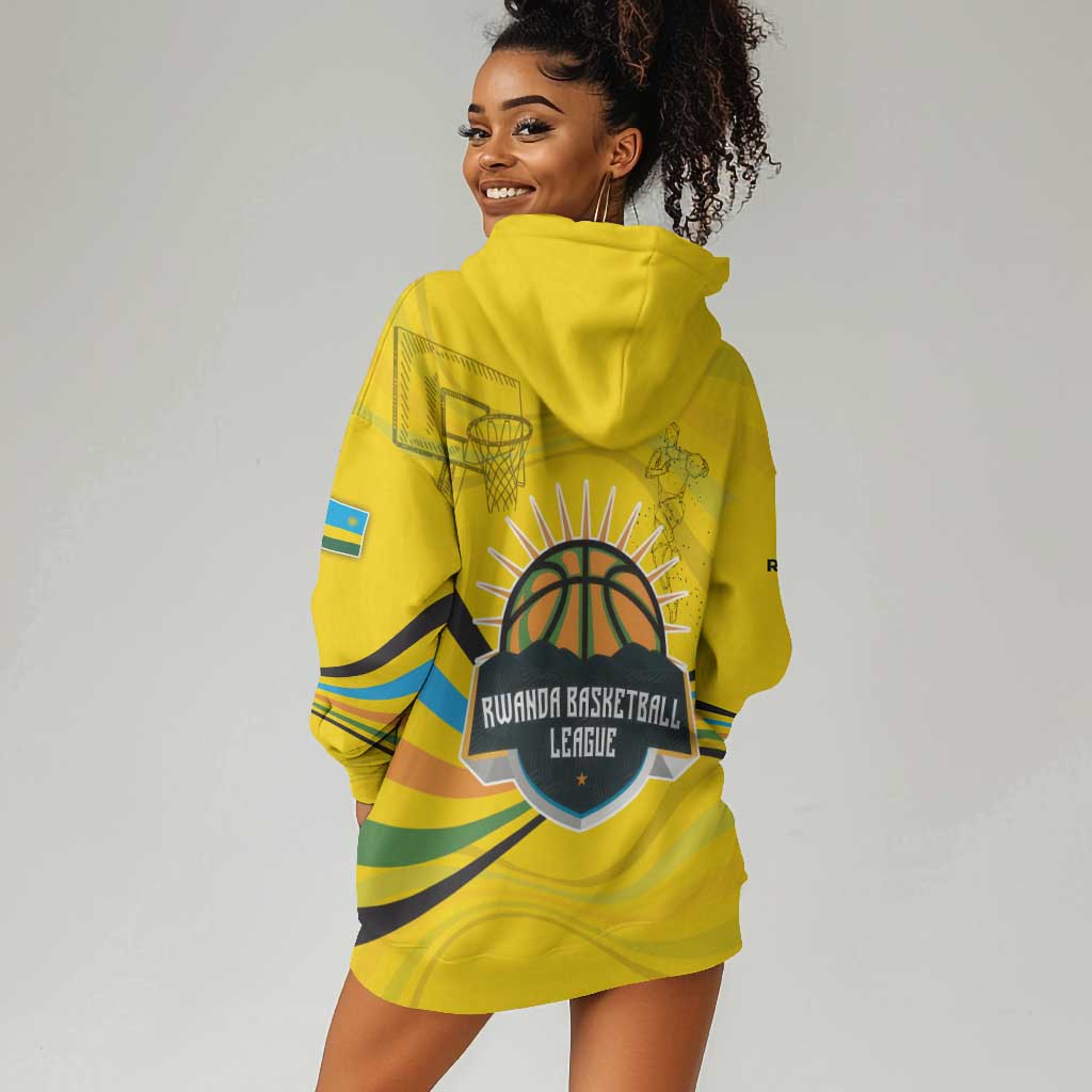 Rwanda Hoodie Dress with Basketball League Court Hoop Yellow Wave Spirit TS04
