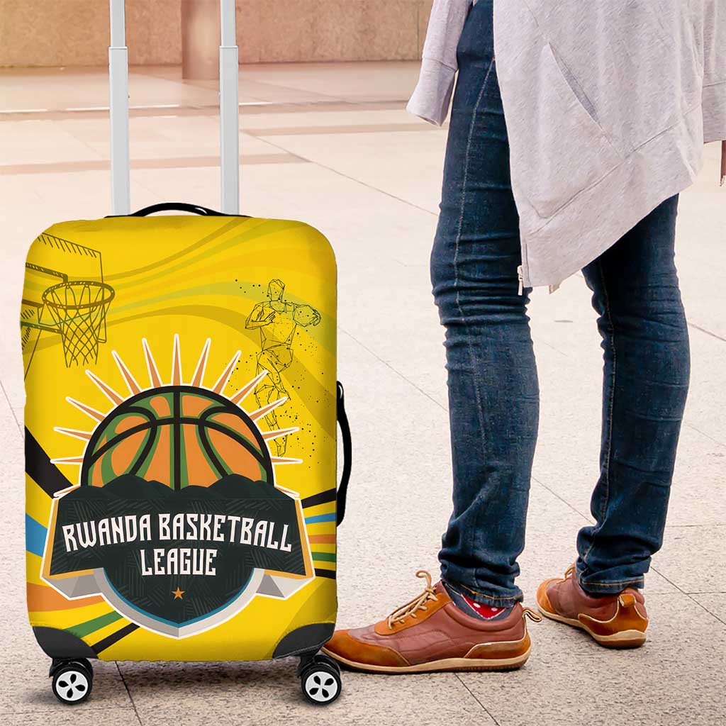 Rwanda Luggage Cover with Basketball League Court Hoop Yellow Wave Spirit TS04