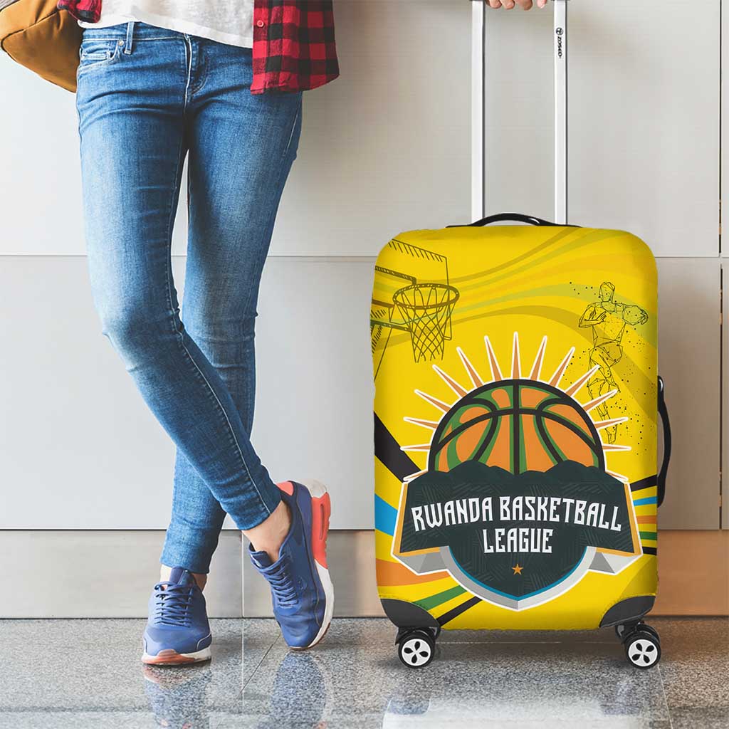 Rwanda Luggage Cover with Basketball League Court Hoop Yellow Wave Spirit TS04