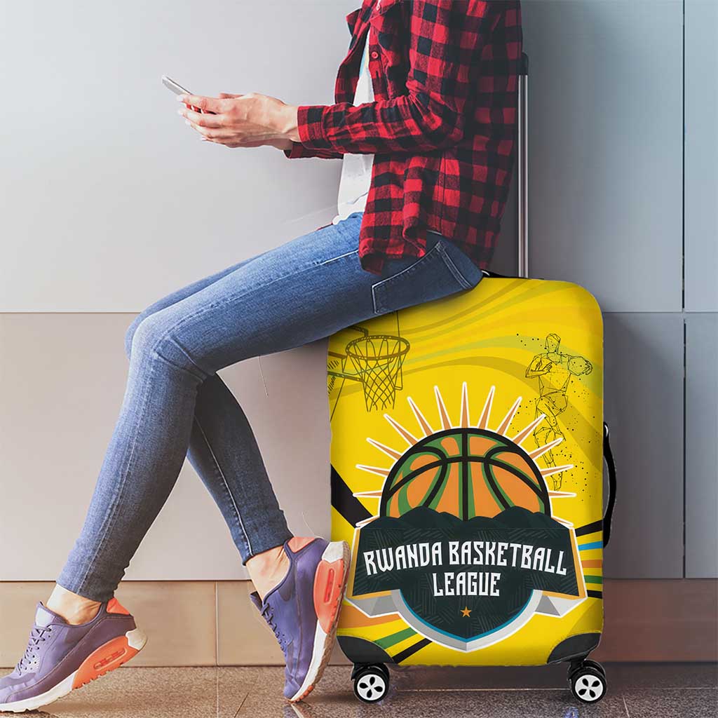 Rwanda Luggage Cover with Basketball League Court Hoop Yellow Wave Spirit TS04