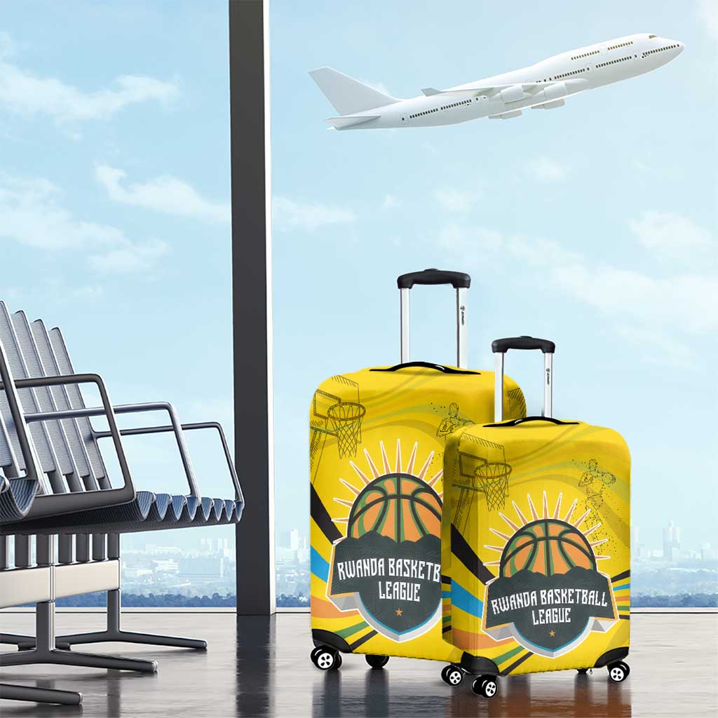 Rwanda Luggage Cover with Basketball League Court Hoop Yellow Wave Spirit TS04