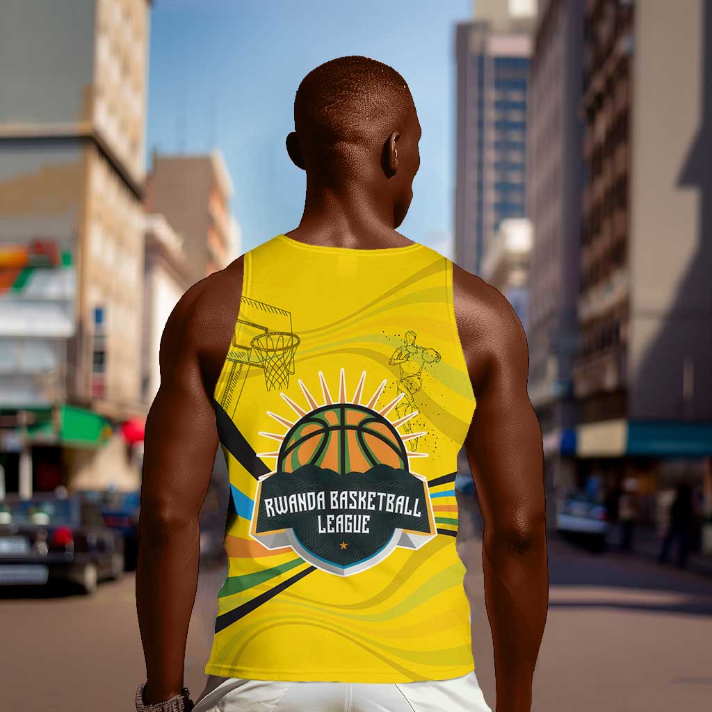 Rwanda Men Tank Top with Basketball League Court Hoop Yellow Wave Spirit TS04