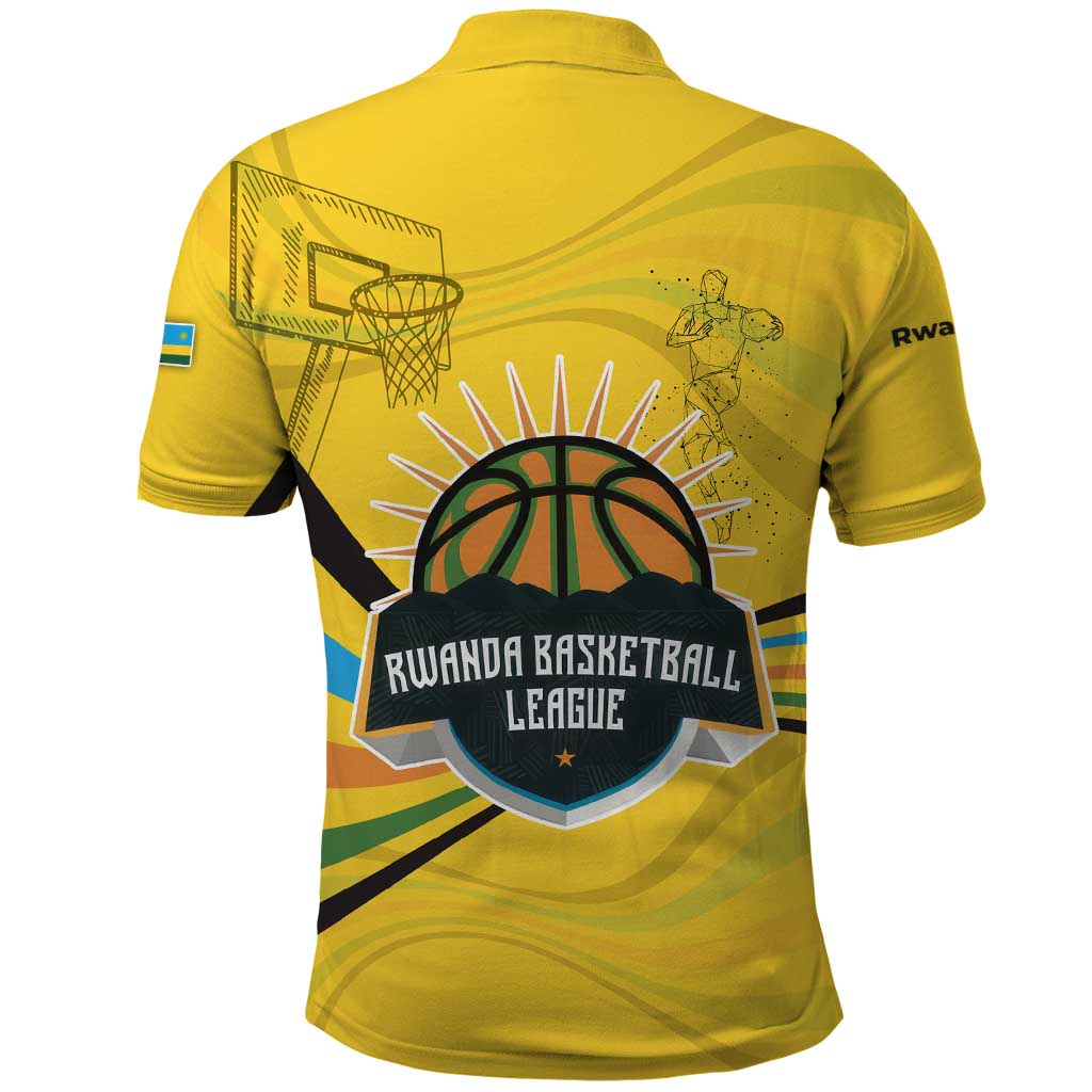 Rwanda Polo Shirt with Basketball League Court Hoop Yellow Wave Spirit TS04