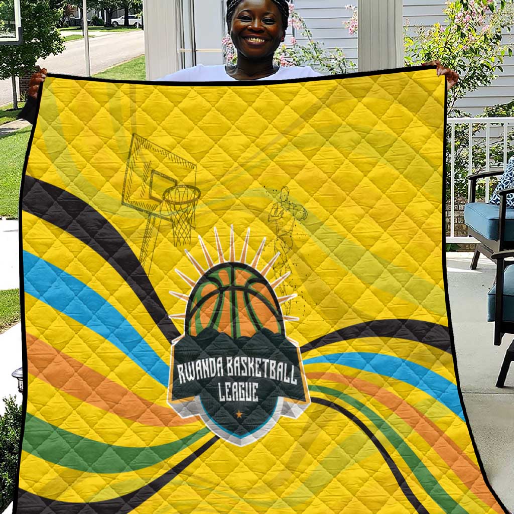Rwanda Quilt with Basketball League Court Hoop Yellow Wave Spirit TS04