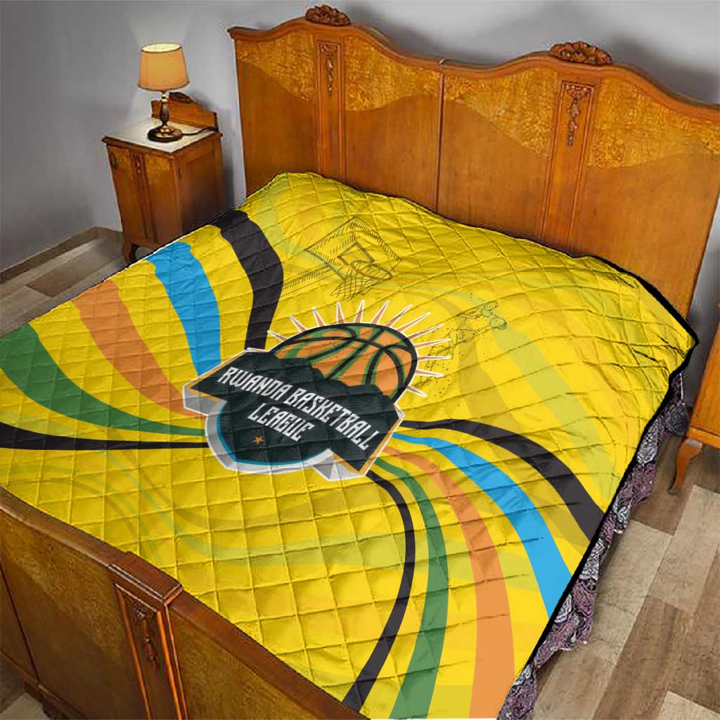 Rwanda Quilt with Basketball League Court Hoop Yellow Wave Spirit TS04