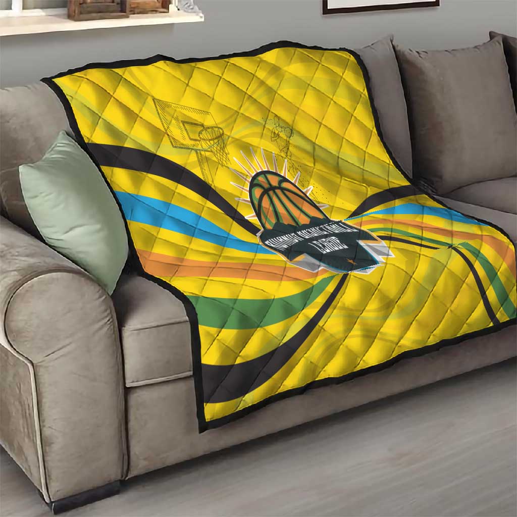 Rwanda Quilt with Basketball League Court Hoop Yellow Wave Spirit TS04