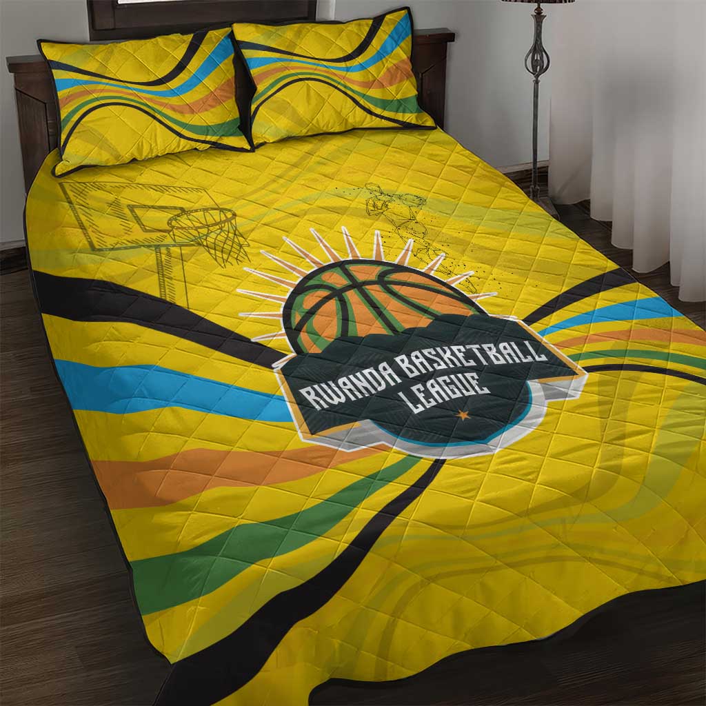 Rwanda Quilt Bed Set with Basketball League Court Hoop Yellow Wave Spirit TS04