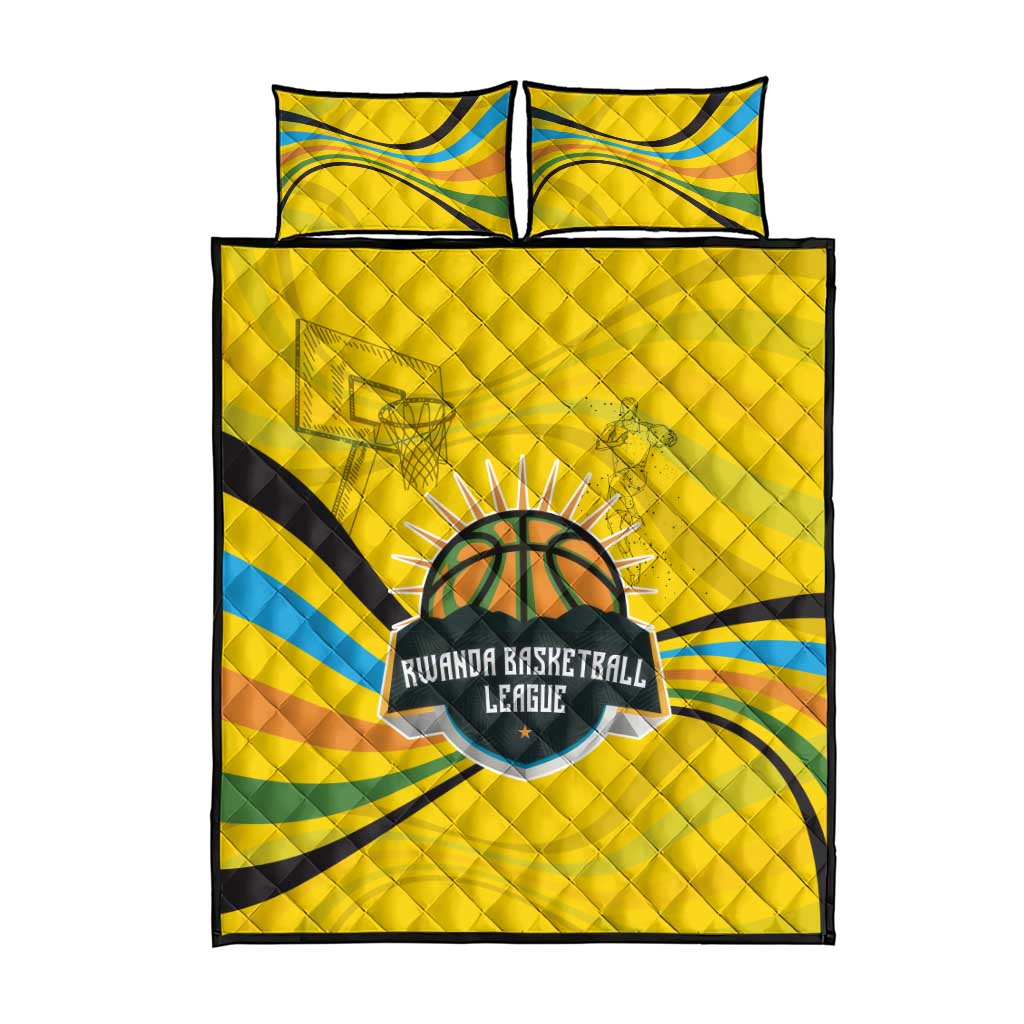 Rwanda Quilt Bed Set with Basketball League Court Hoop Yellow Wave Spirit TS04