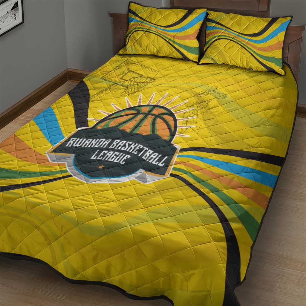 Rwanda Quilt Bed Set with Basketball League Court Hoop Yellow Wave Spirit TS04
