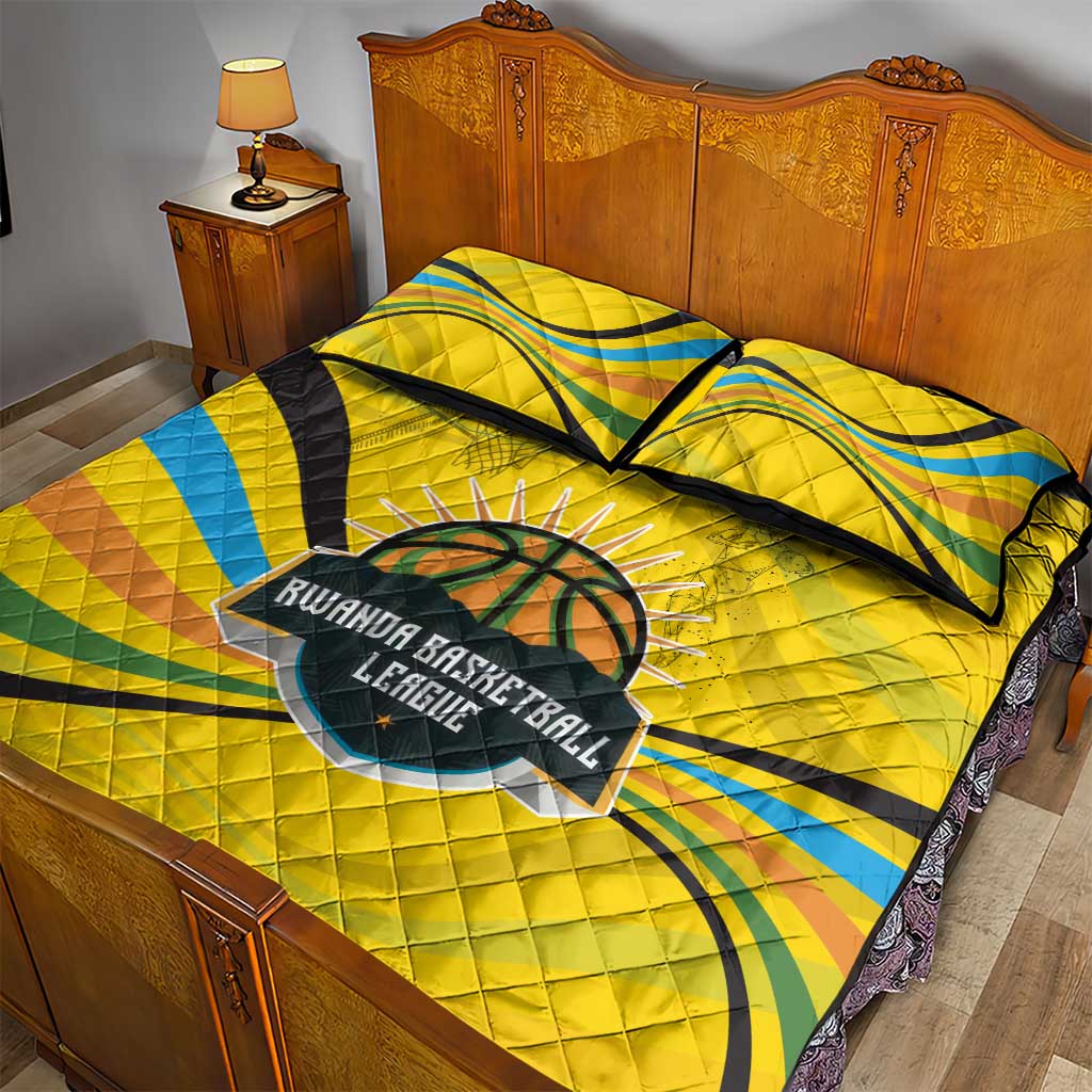 Rwanda Quilt Bed Set with Basketball League Court Hoop Yellow Wave Spirit TS04