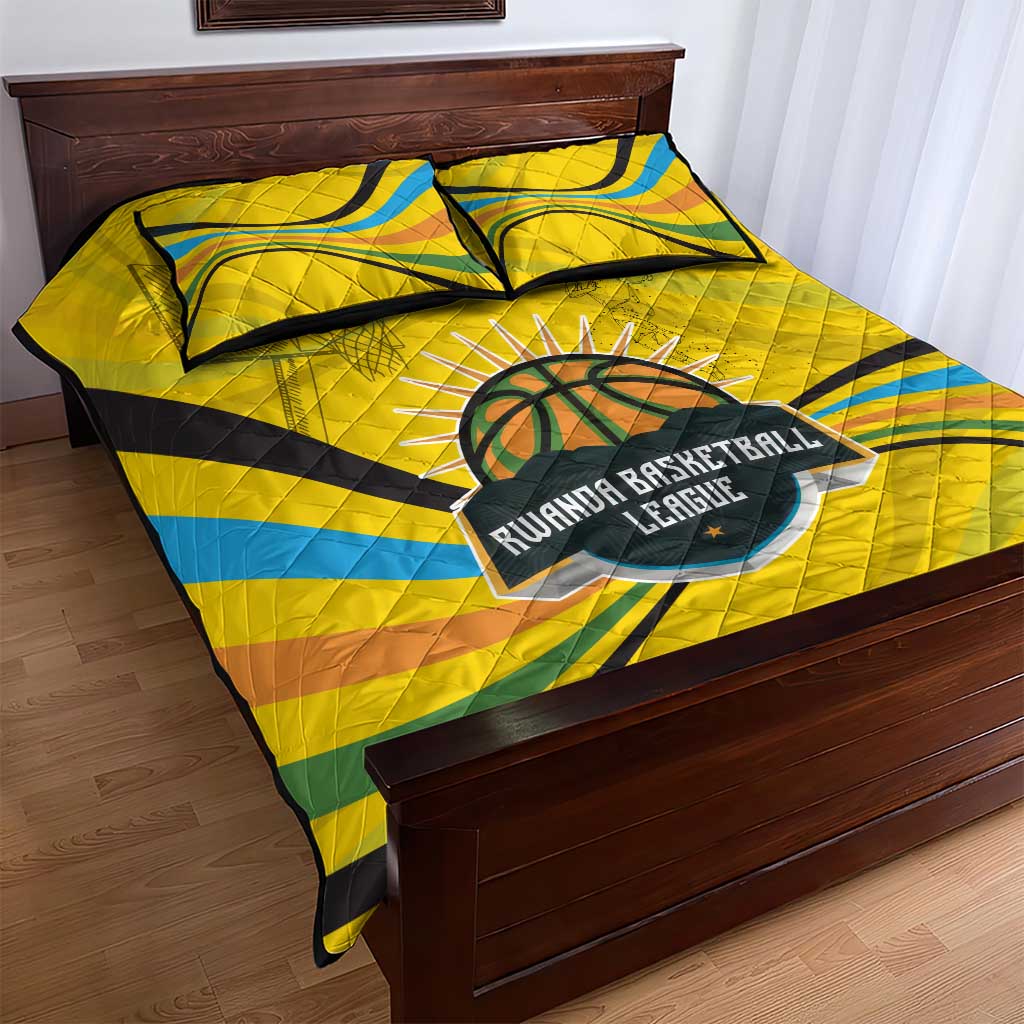 Rwanda Quilt Bed Set with Basketball League Court Hoop Yellow Wave Spirit TS04