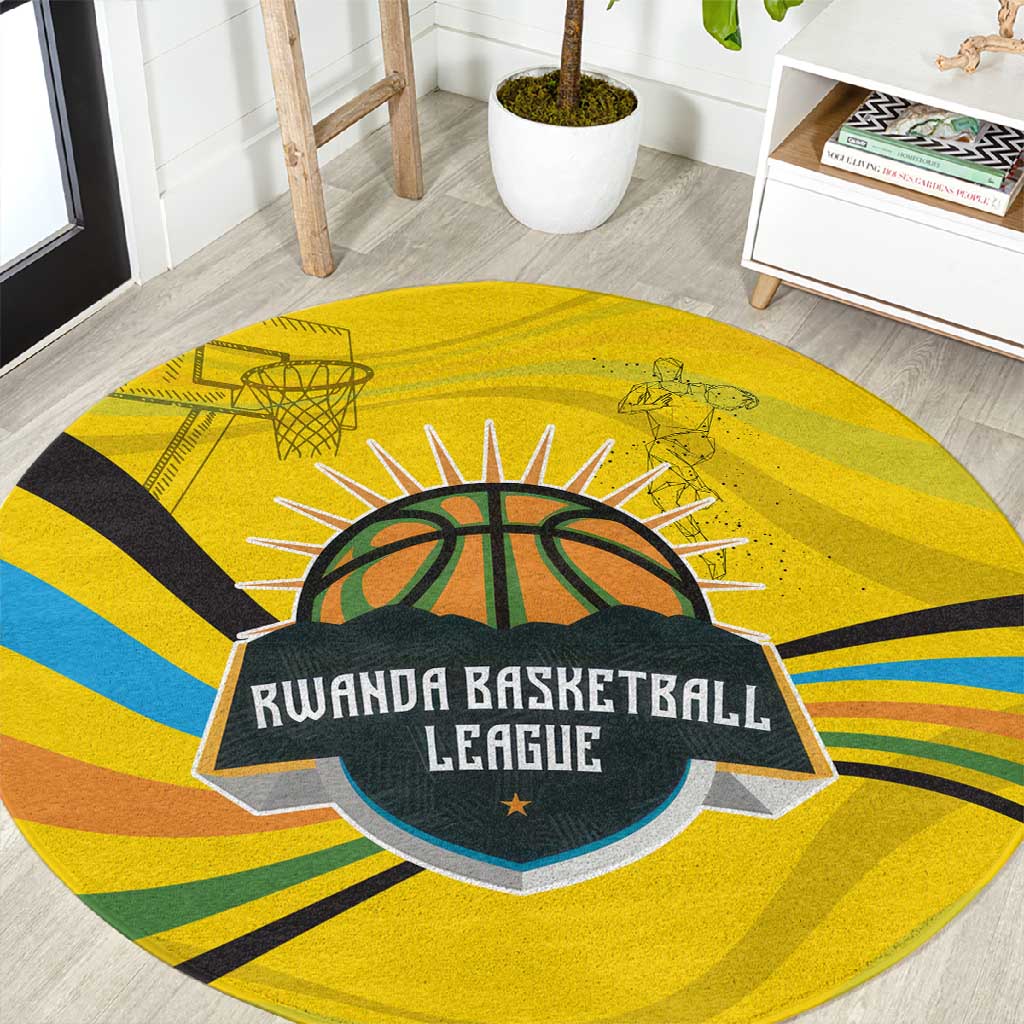 Rwanda Round Carpet with Basketball League Court Hoop Yellow Wave Spirit TS04