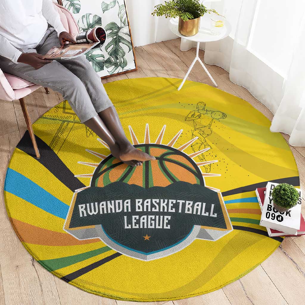 Rwanda Round Carpet with Basketball League Court Hoop Yellow Wave Spirit TS04