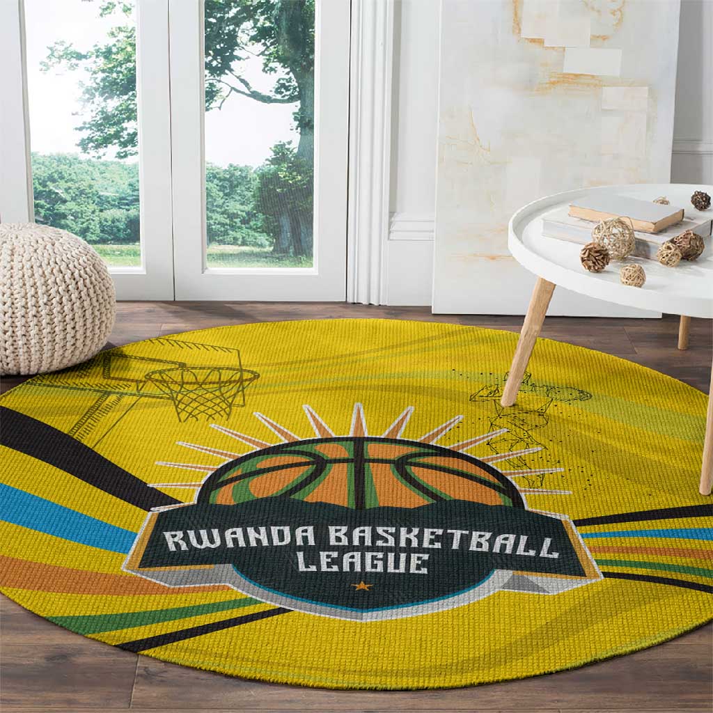 Rwanda Round Carpet with Basketball League Court Hoop Yellow Wave Spirit TS04